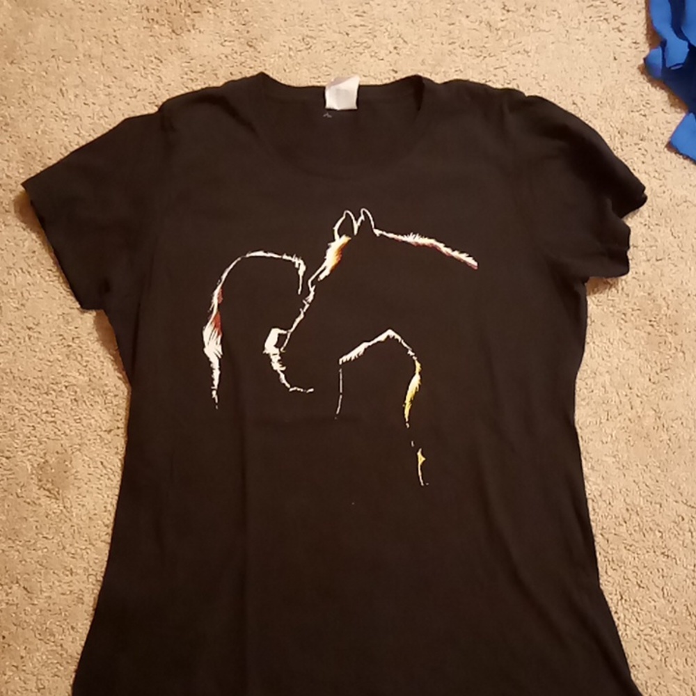 Women's black girl with horse shirt